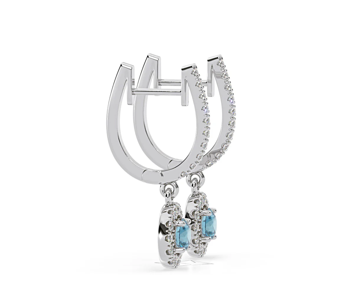 Ella Blue Lab Diamond 1.48ct Halo Drop Earrings in 18K White Gold - Elara Collection - Image 74
