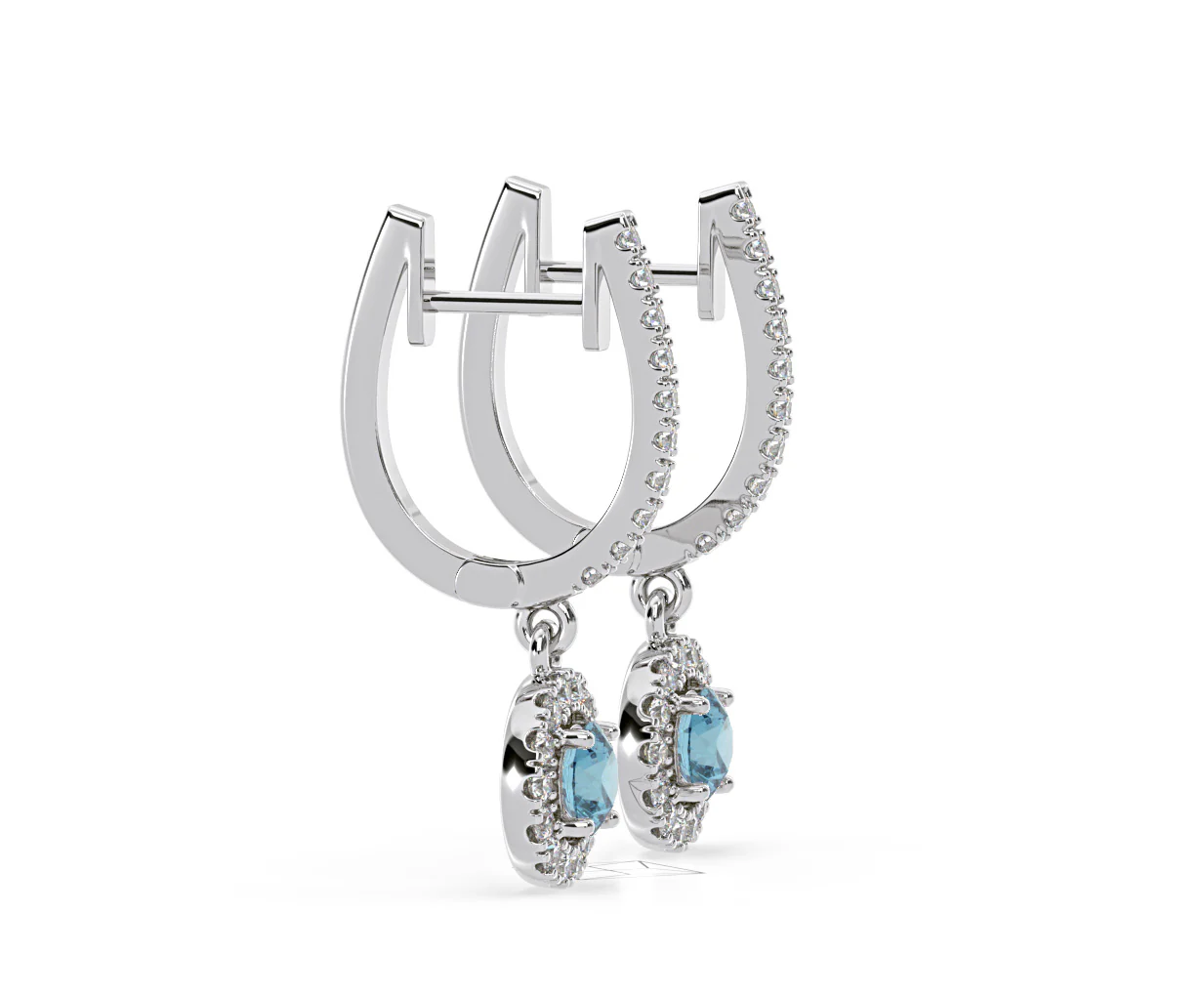 Ella Blue Lab Diamond 1.48ct Halo Drop Earrings in 18K White Gold - Elara Collection - Image 75