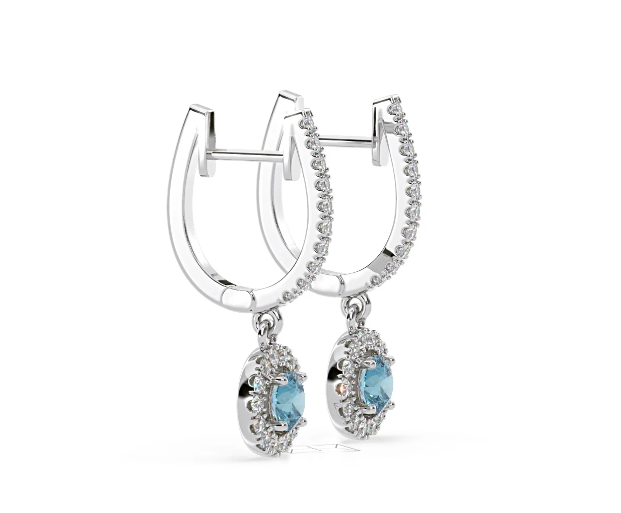 Ella Blue Lab Diamond 1.48ct Halo Drop Earrings in 18K White Gold - Elara Collection - Image 77