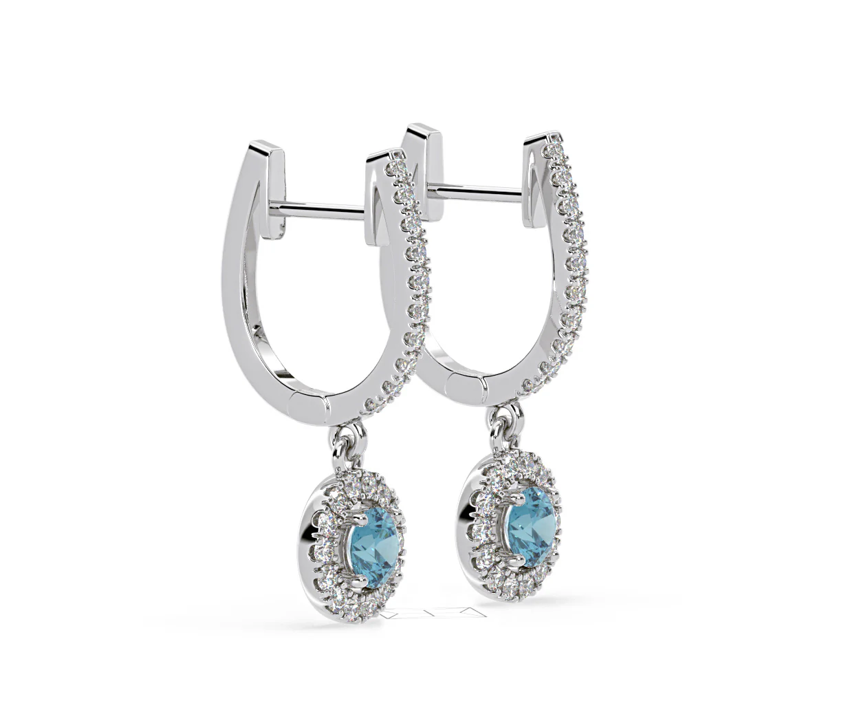 Ella Blue Lab Diamond 1.48ct Halo Drop Earrings in 18K White Gold - Elara Collection - Image 79