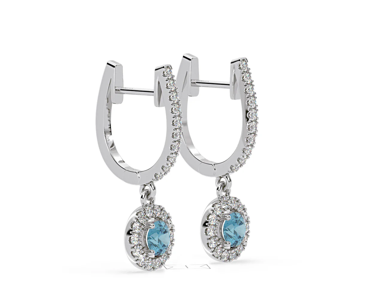 Ella Blue Lab Diamond 1.48ct Halo Drop Earrings in 18K White Gold - Elara Collection - Image 80