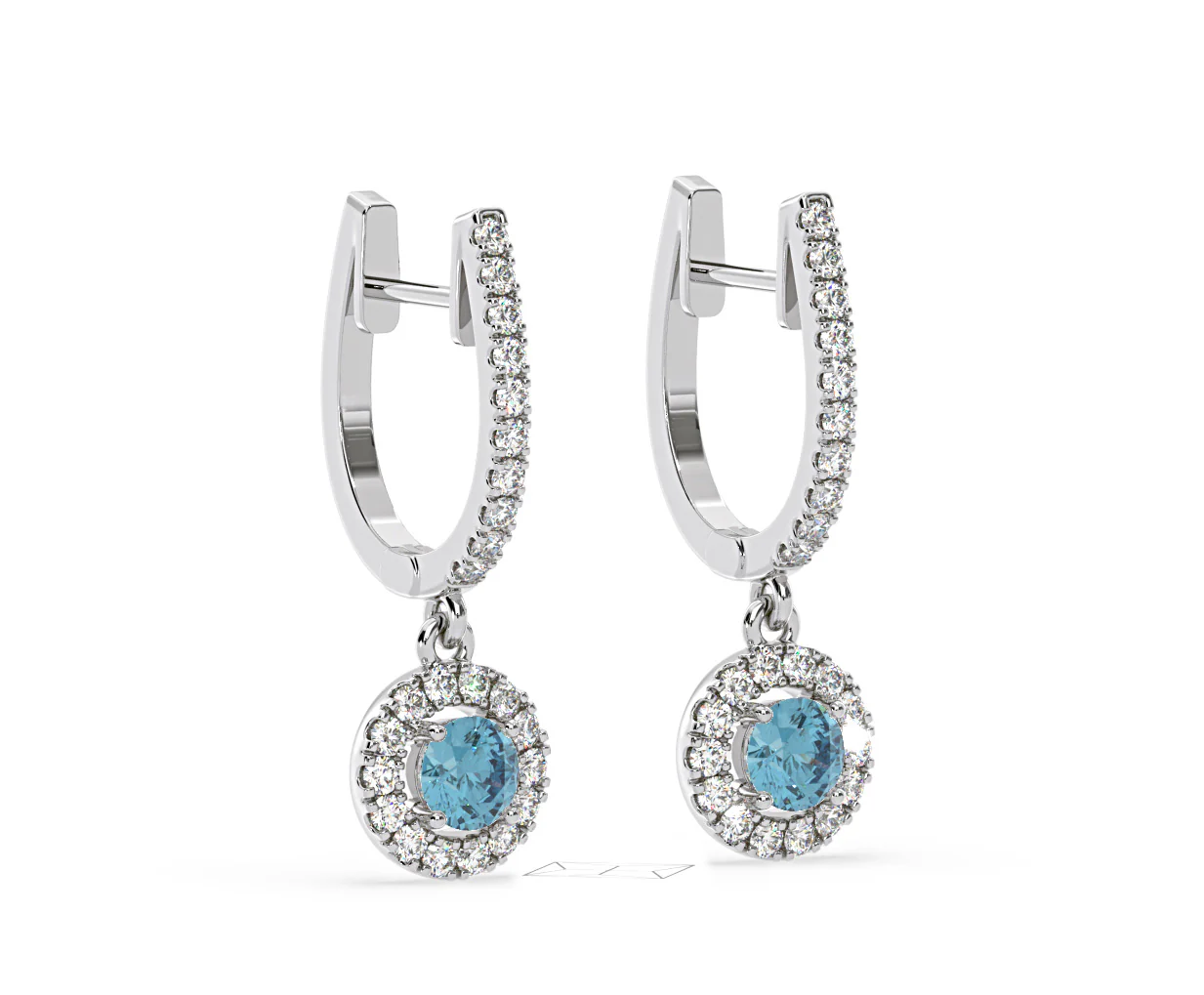 Ella Blue Lab Diamond 1.48ct Halo Drop Earrings in 18K White Gold - Elara Collection - Image 84