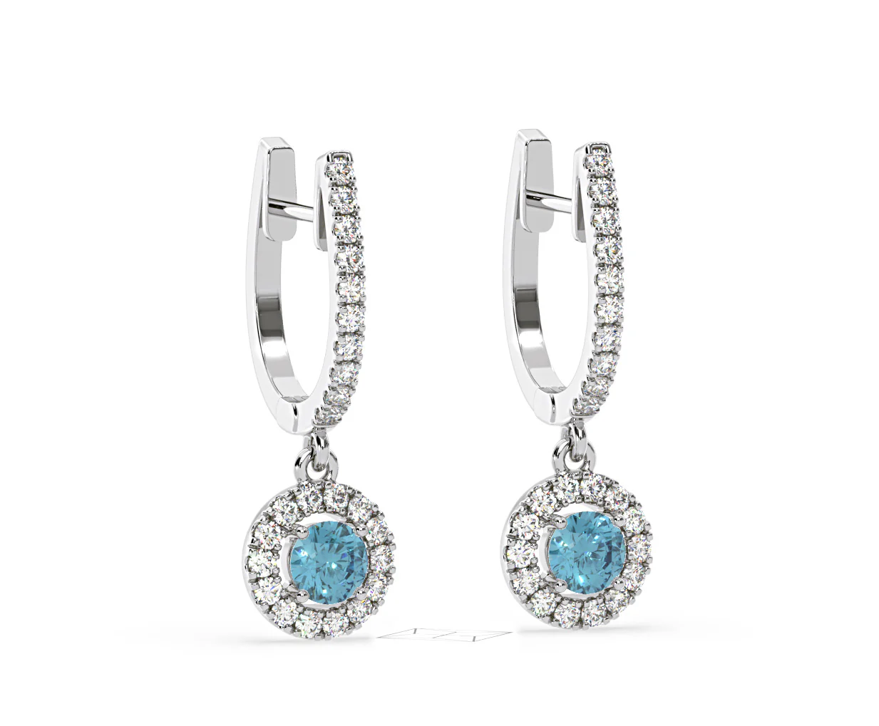 Ella Blue Lab Diamond 1.48ct Halo Drop Earrings in 18K White Gold - Elara Collection - Image 86