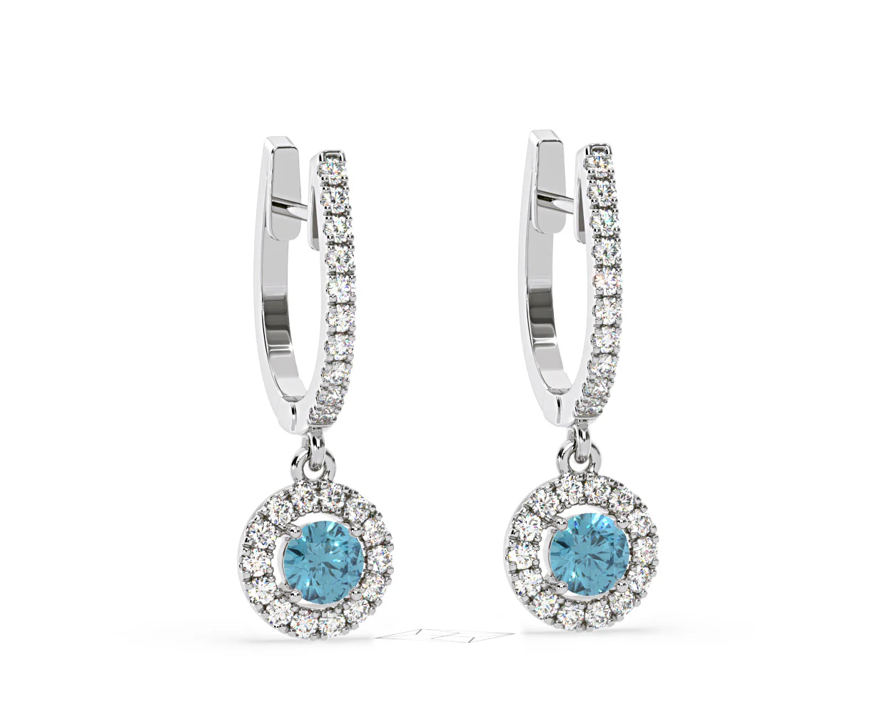 Ella Blue Lab Diamond 1.48ct Halo Drop Earrings in 18K White Gold - Elara Collection - Image 87