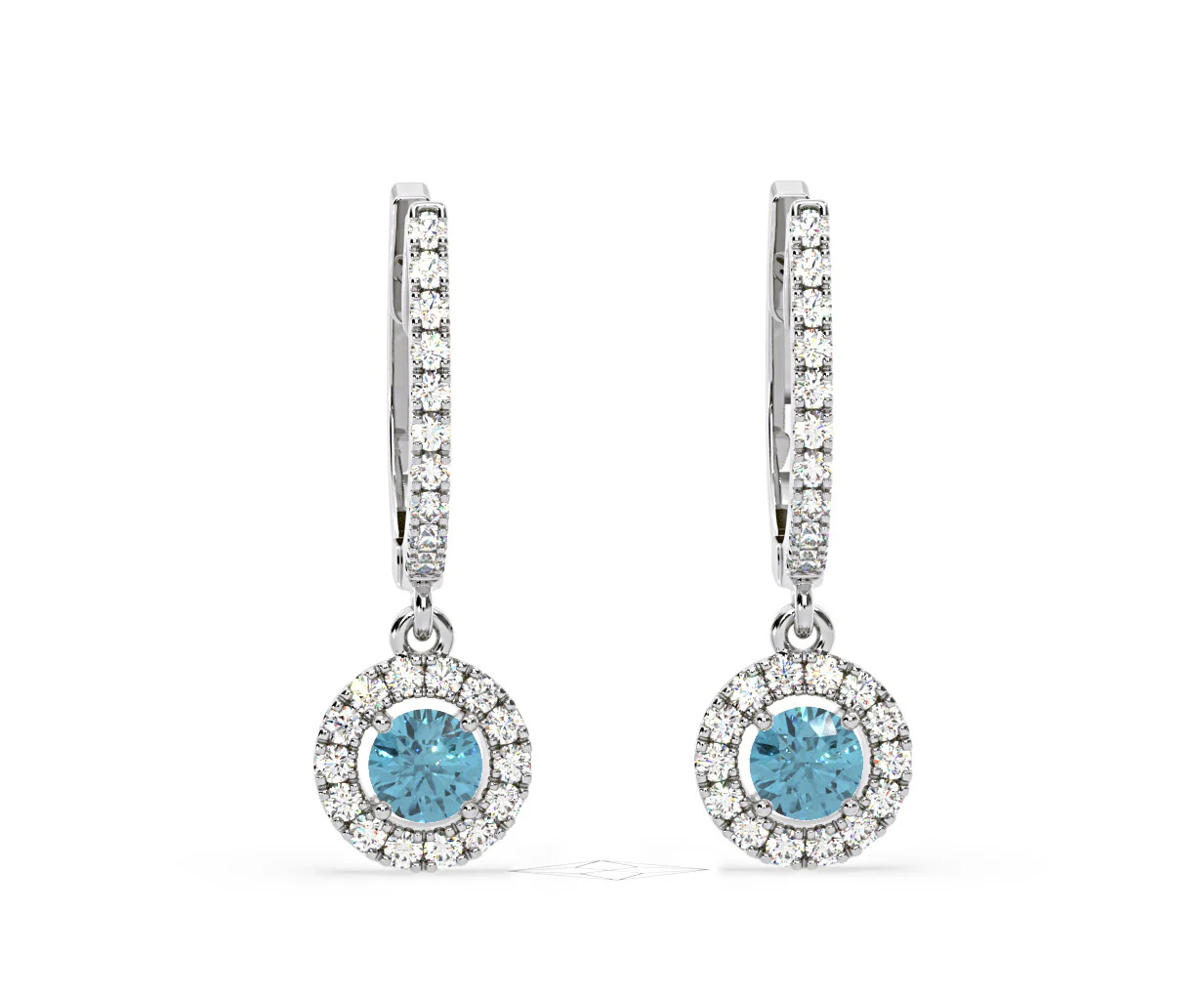 Ella Blue Lab Diamond 1.48ct Halo Drop Earrings in 18K White Gold - Elara Collection - Image 90