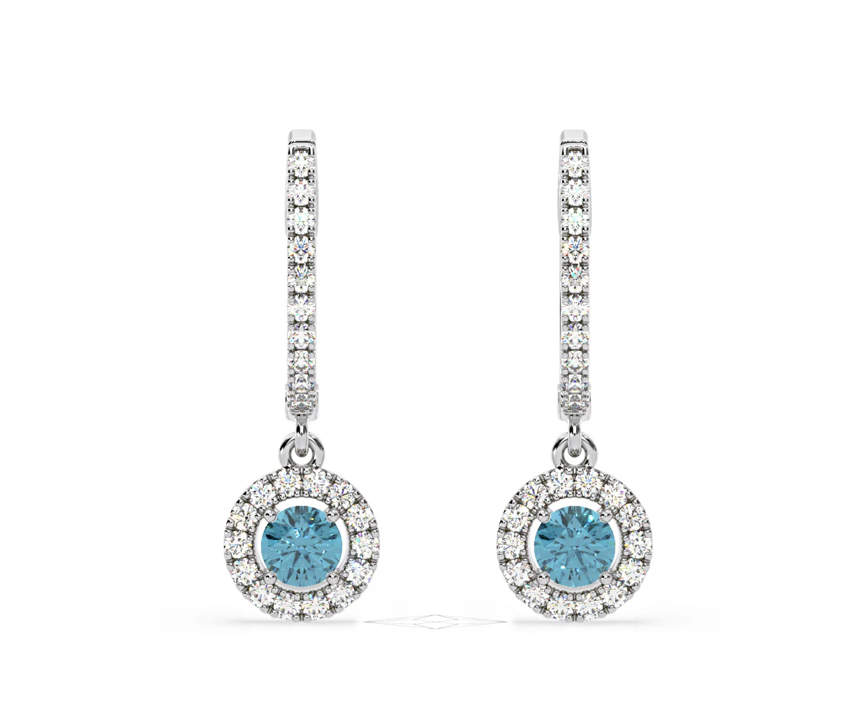 Ella Blue Lab Diamond 1.48ct Halo Drop Earrings in 18K White Gold - Elara Collection - Image 91