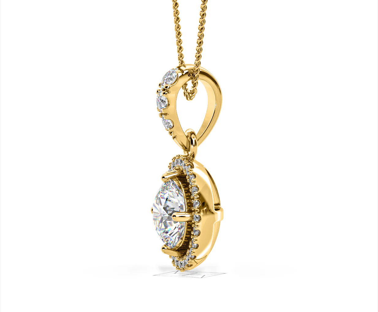 Ella Lab Diamond Halo 1.38ct Pendant Necklace in 18K Yellow Gold F/VS1 - Image 24