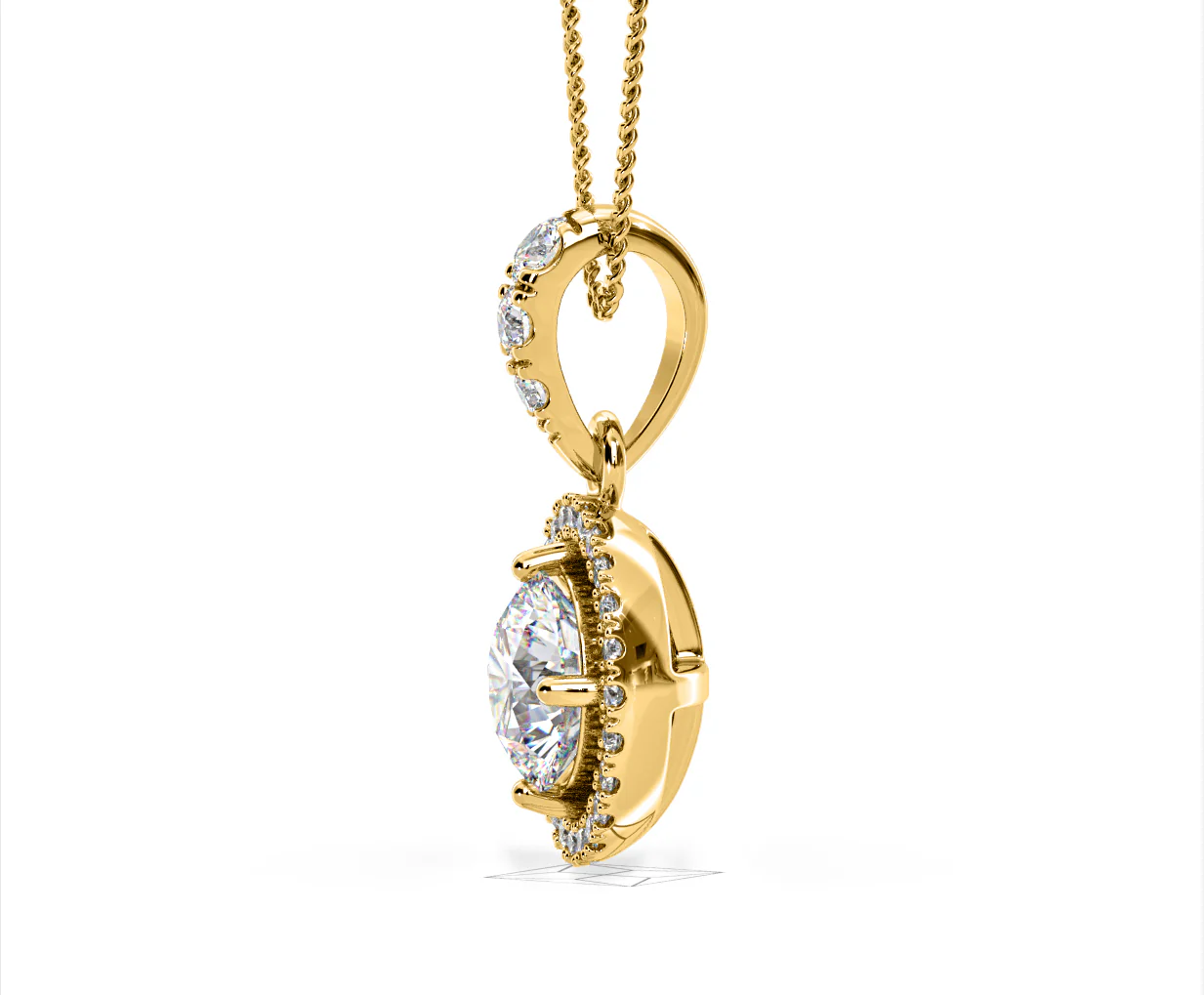 Ella Lab Diamond Halo 1.38ct Pendant Necklace in 18K Yellow Gold F/VS1 - Image 25