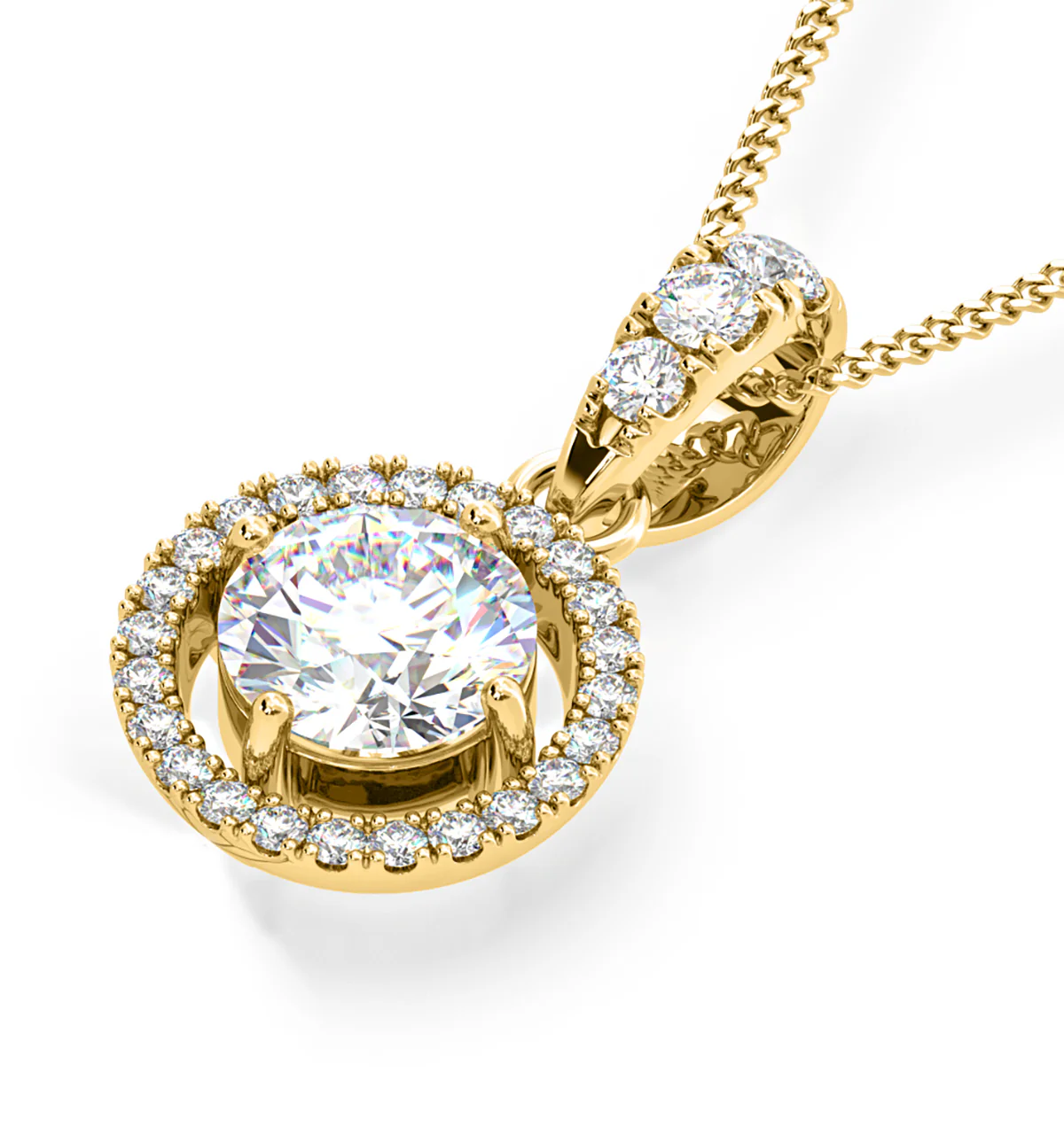 Ella Lab Diamond Halo 1.38ct Pendant Necklace in 18K Yellow Gold F/VS1 - Image 3