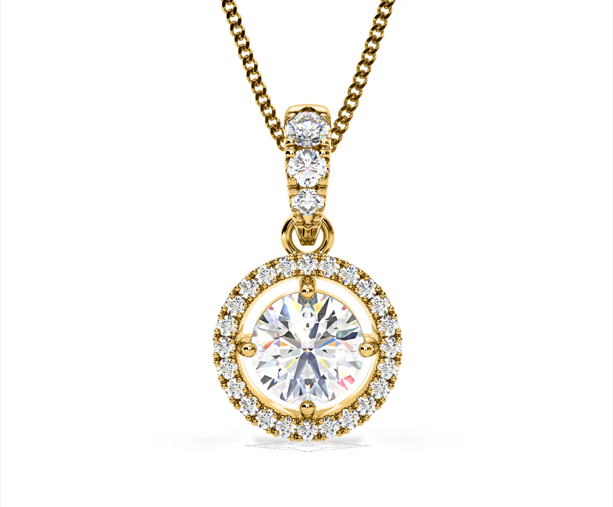 Ella Lab Diamond Halo 1.38ct Pendant Necklace in 18K Yellow Gold F/VS1 - Image 8