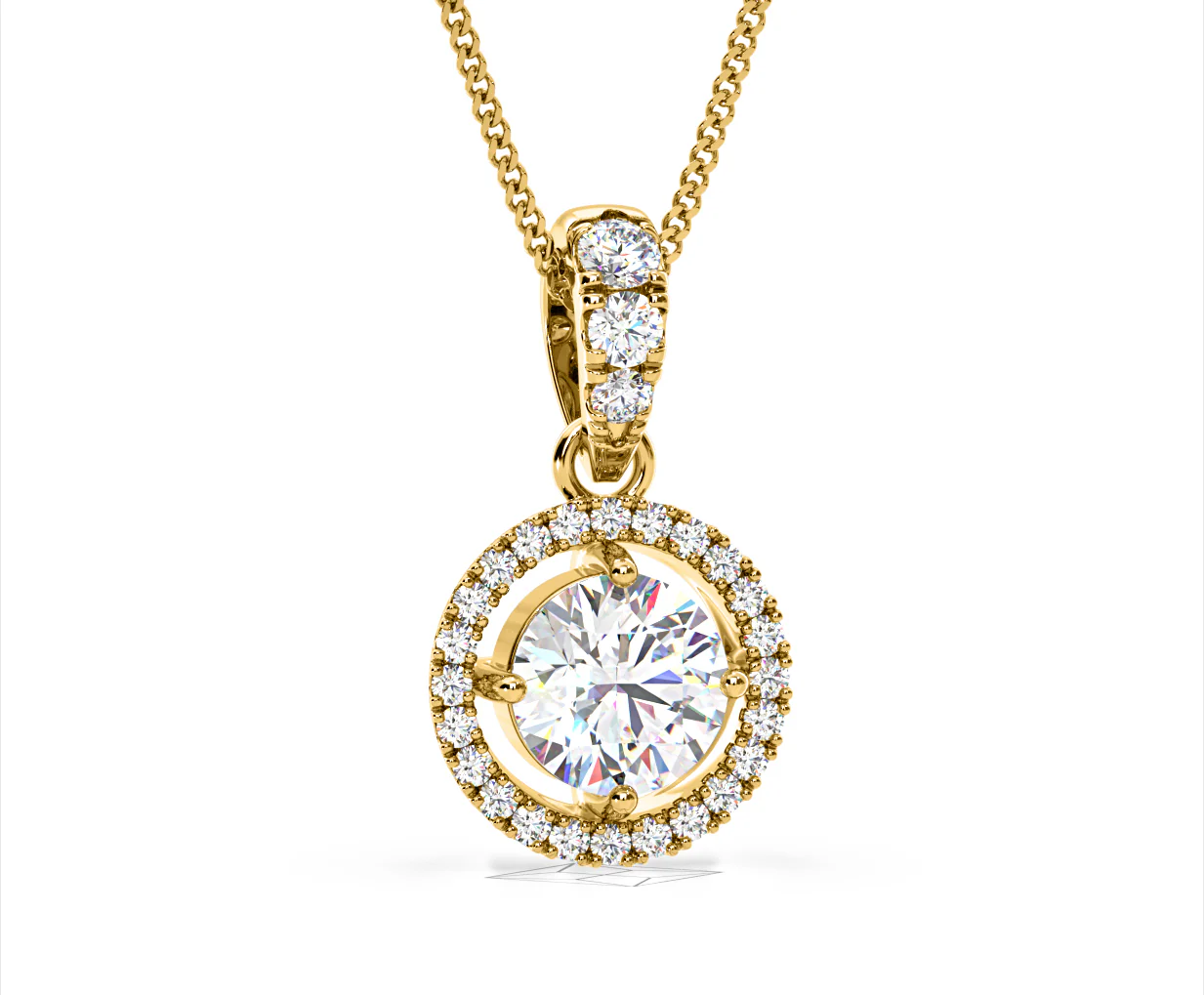 Ella Lab Diamond Halo 1.38ct Pendant Necklace in 18K Yellow Gold F/VS1 - Image 84