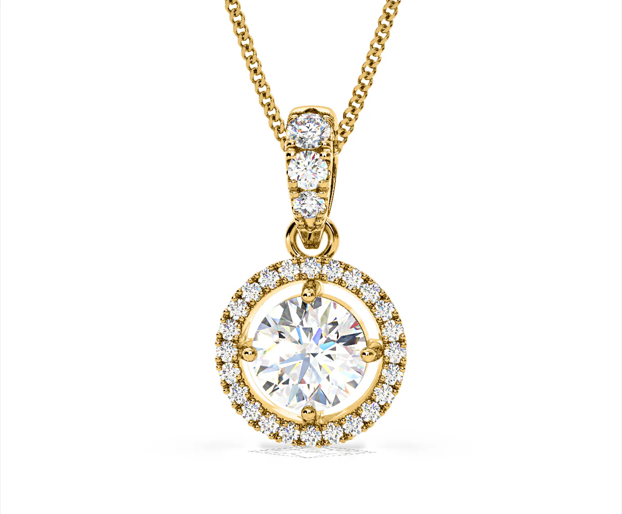 Ella Lab Diamond Halo 1.38ct Pendant Necklace in 18K Yellow Gold F/VS1 - Image 9