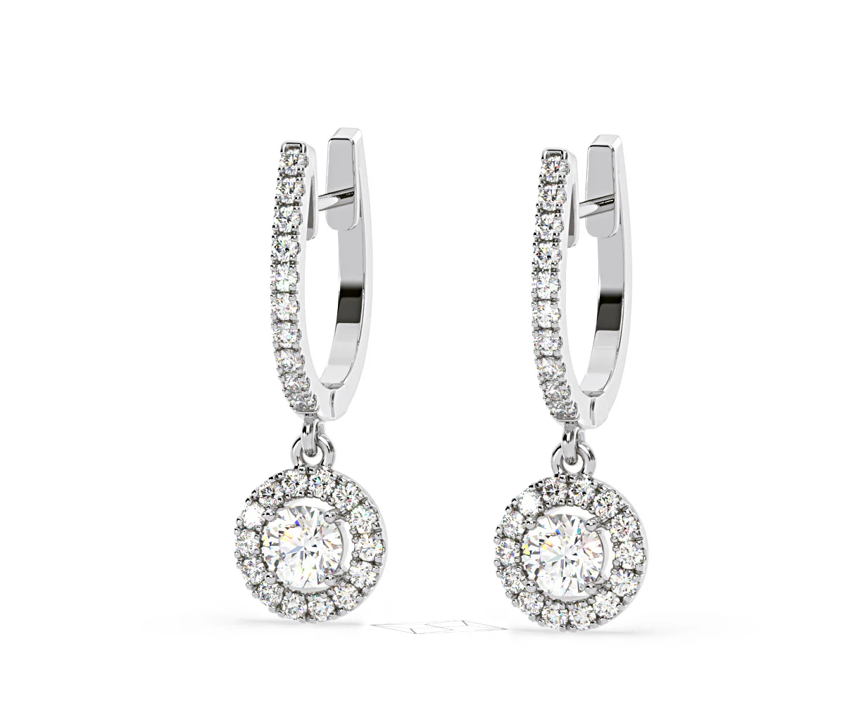 Ella Lab Diamond Halo Drop Earrings 1.48ct in 18K White Gold F/VS1 - Image 11