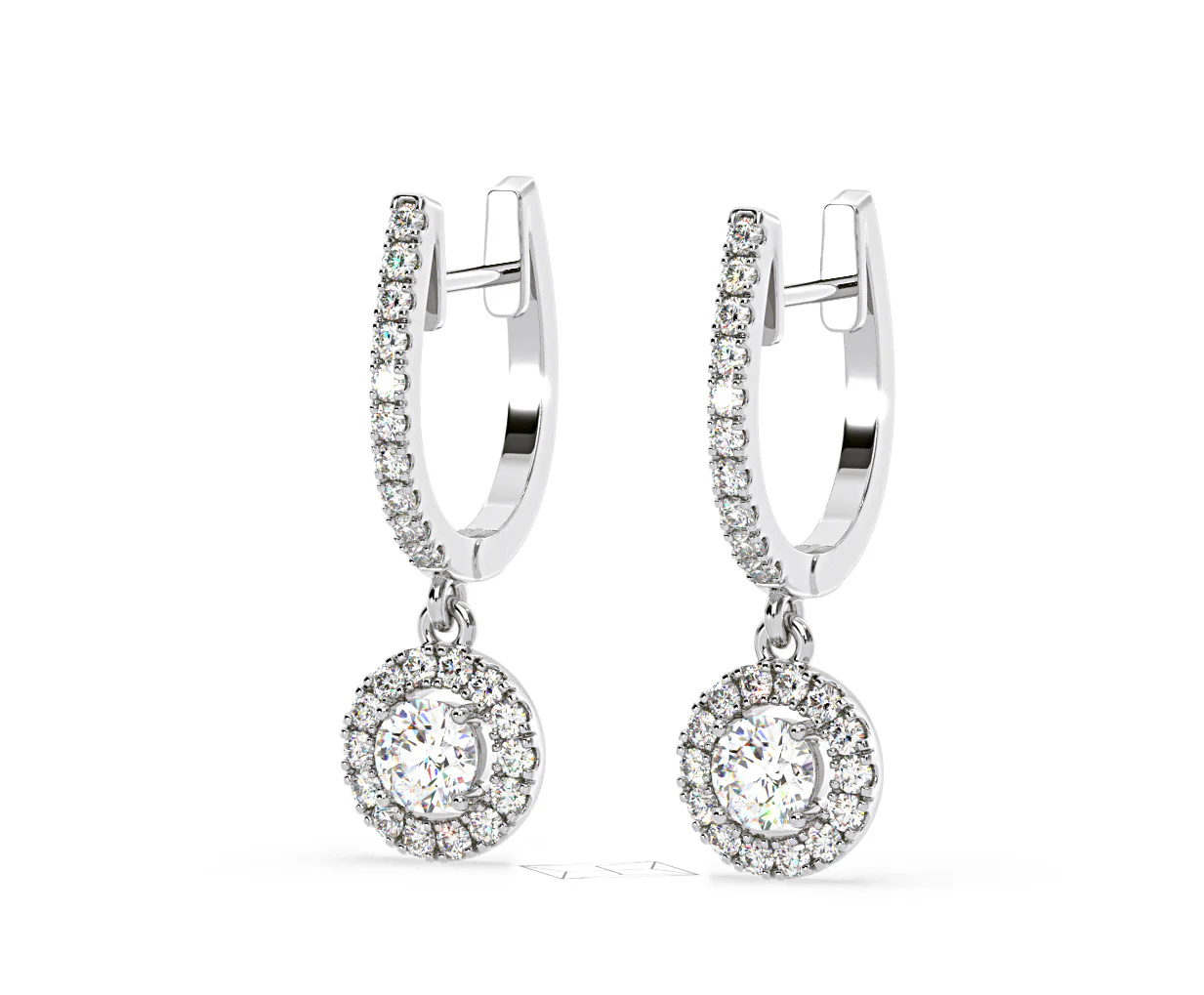 Ella Lab Diamond Halo Drop Earrings 1.48ct in 18K White Gold F/VS1 - Image 13