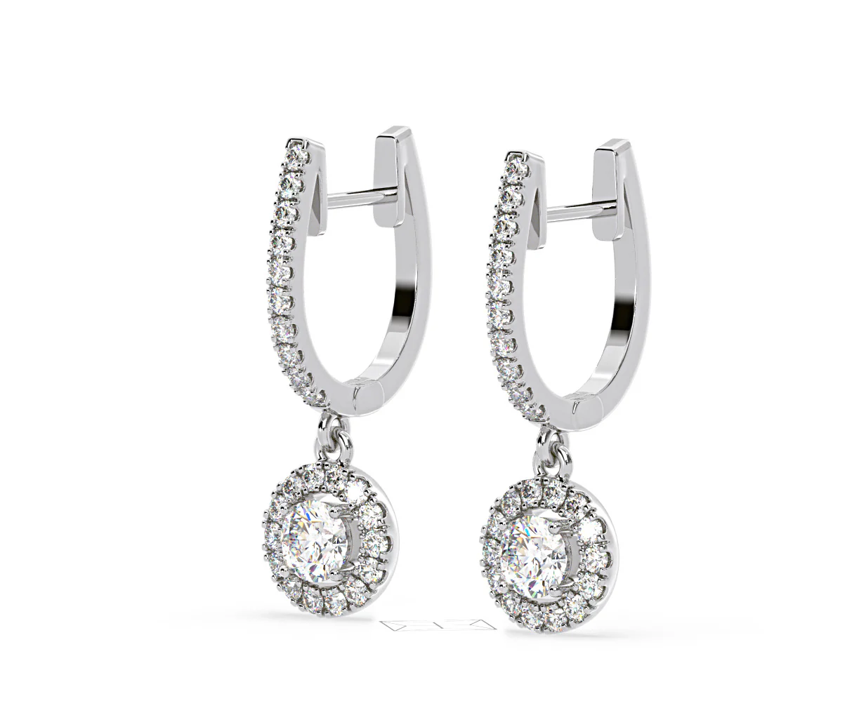 Ella Lab Diamond Halo Drop Earrings 1.48ct in 18K White Gold F/VS1 - Image 15