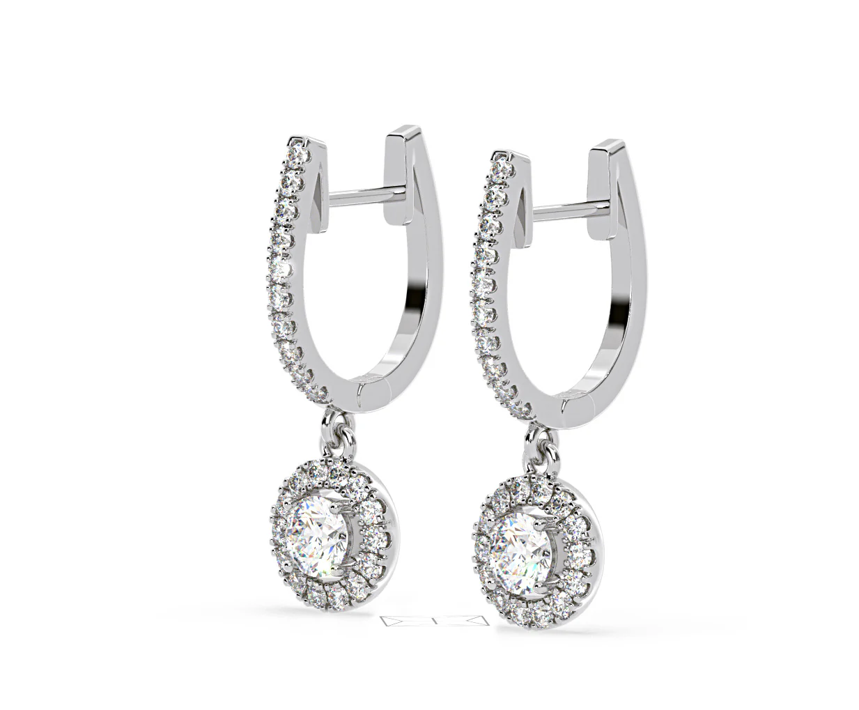 Ella Lab Diamond Halo Drop Earrings 1.48ct in 18K White Gold F/VS1 - Image 16