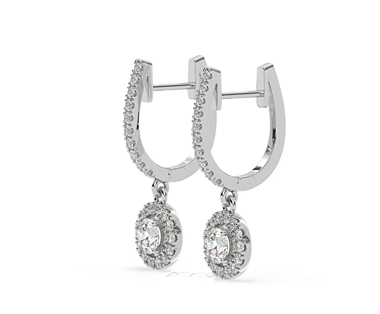 Ella Lab Diamond Halo Drop Earrings 1.48ct in 18K White Gold F/VS1 - Image 19