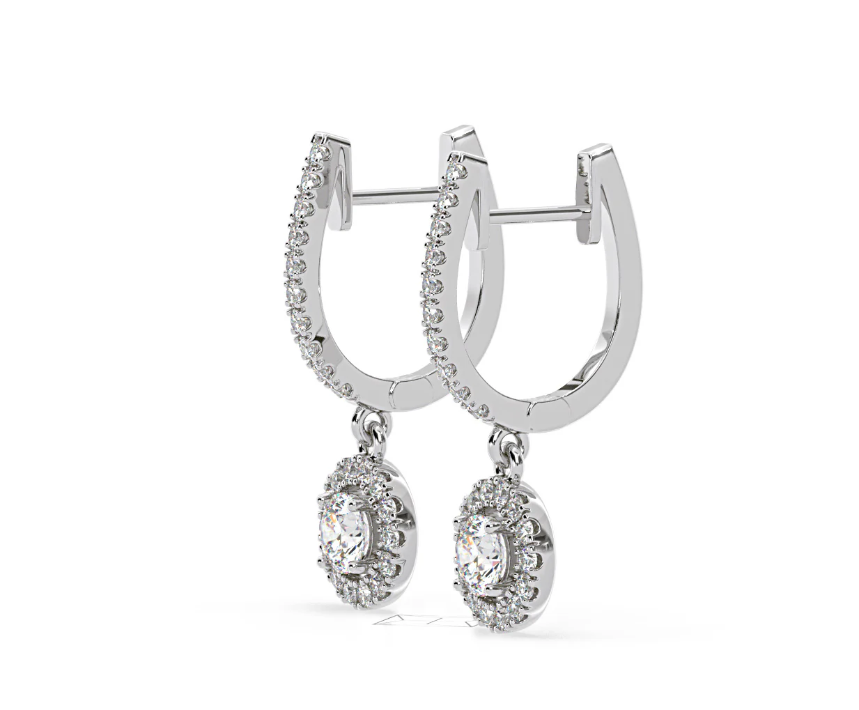 Ella Lab Diamond Halo Drop Earrings 1.48ct in 18K White Gold F/VS1 - Image 20