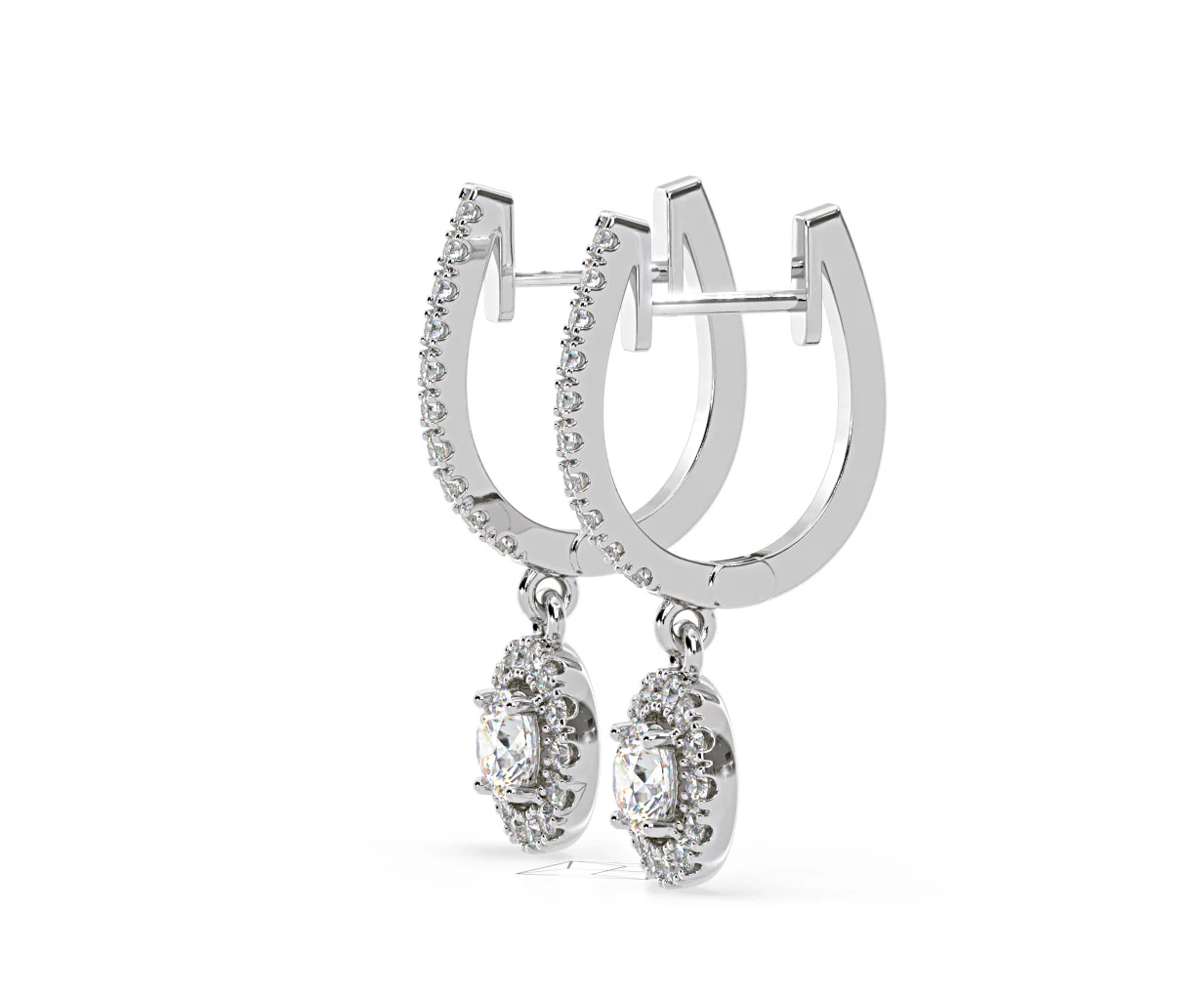 Ella Lab Diamond Halo Drop Earrings 1.48ct in 18K White Gold F/VS1 - Image 22