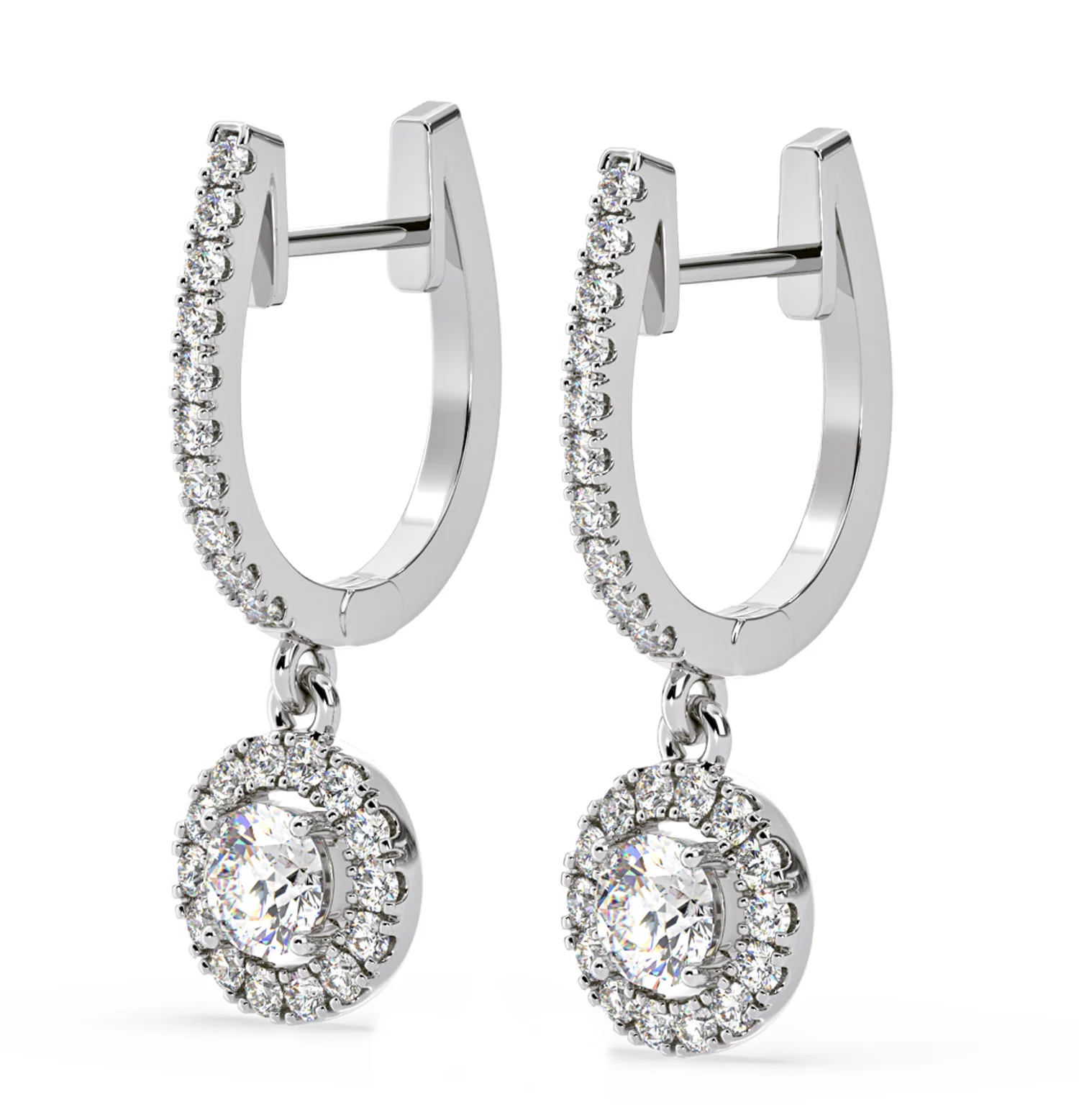 Ella Lab Diamond Halo Drop Earrings 1.48ct in 18K White Gold F/VS1 - Image 3
