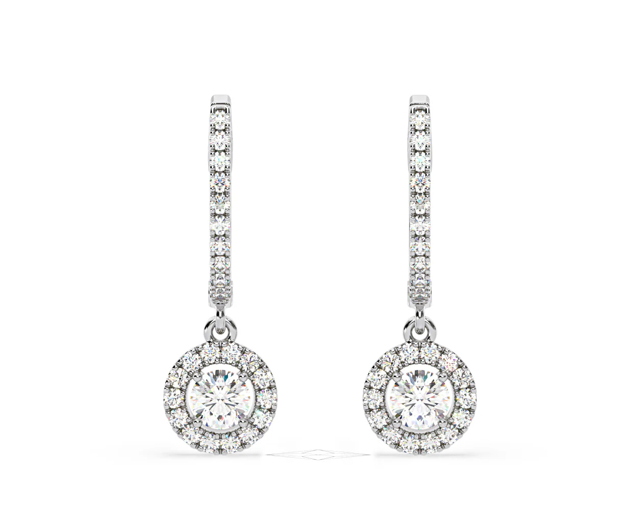 Ella Lab Diamond Halo Drop Earrings 1.48ct in 18K White Gold F/VS1 - Image 7