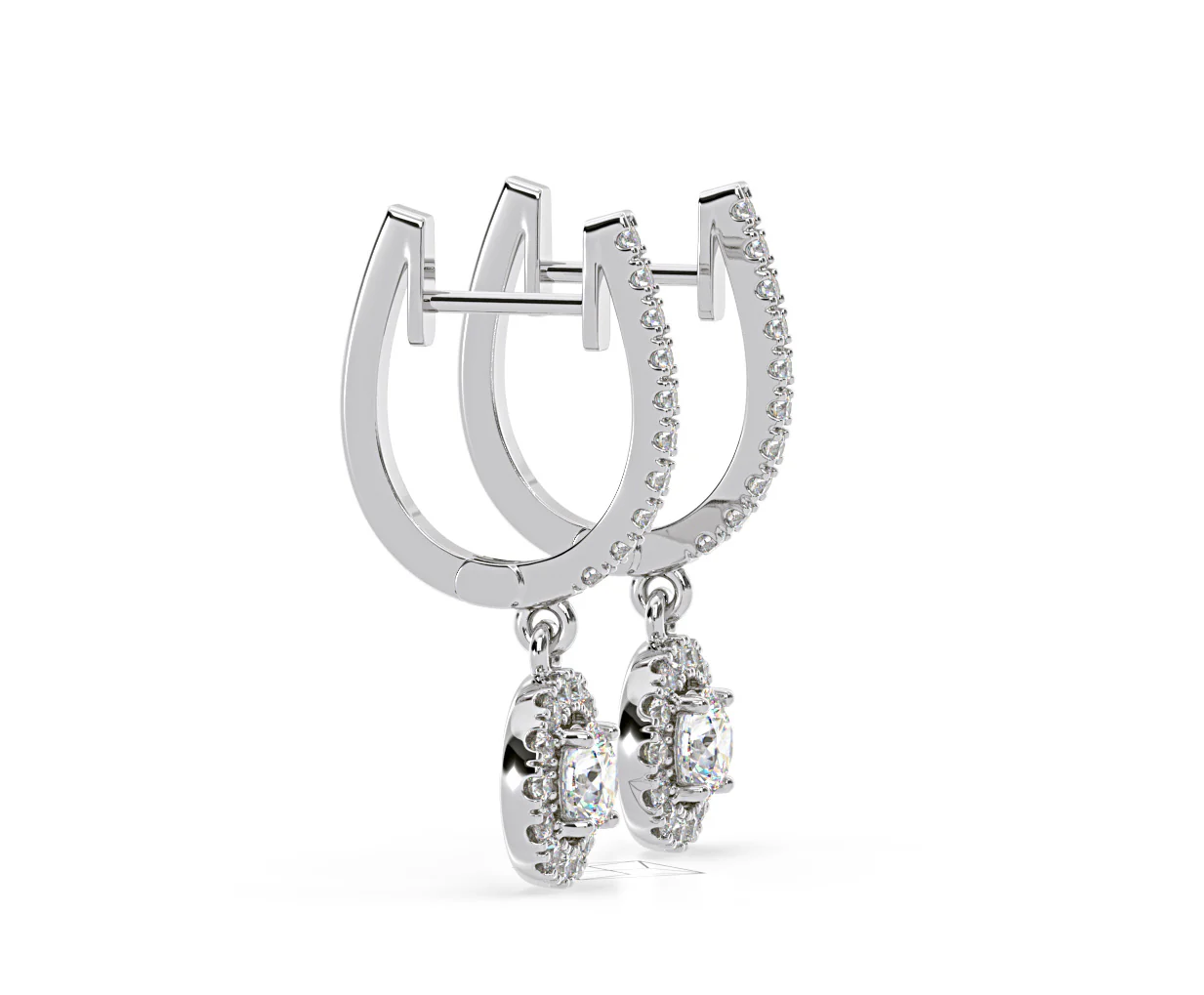 Ella Lab Diamond Halo Drop Earrings 1.48ct in 18K White Gold F/VS1 - Image 70