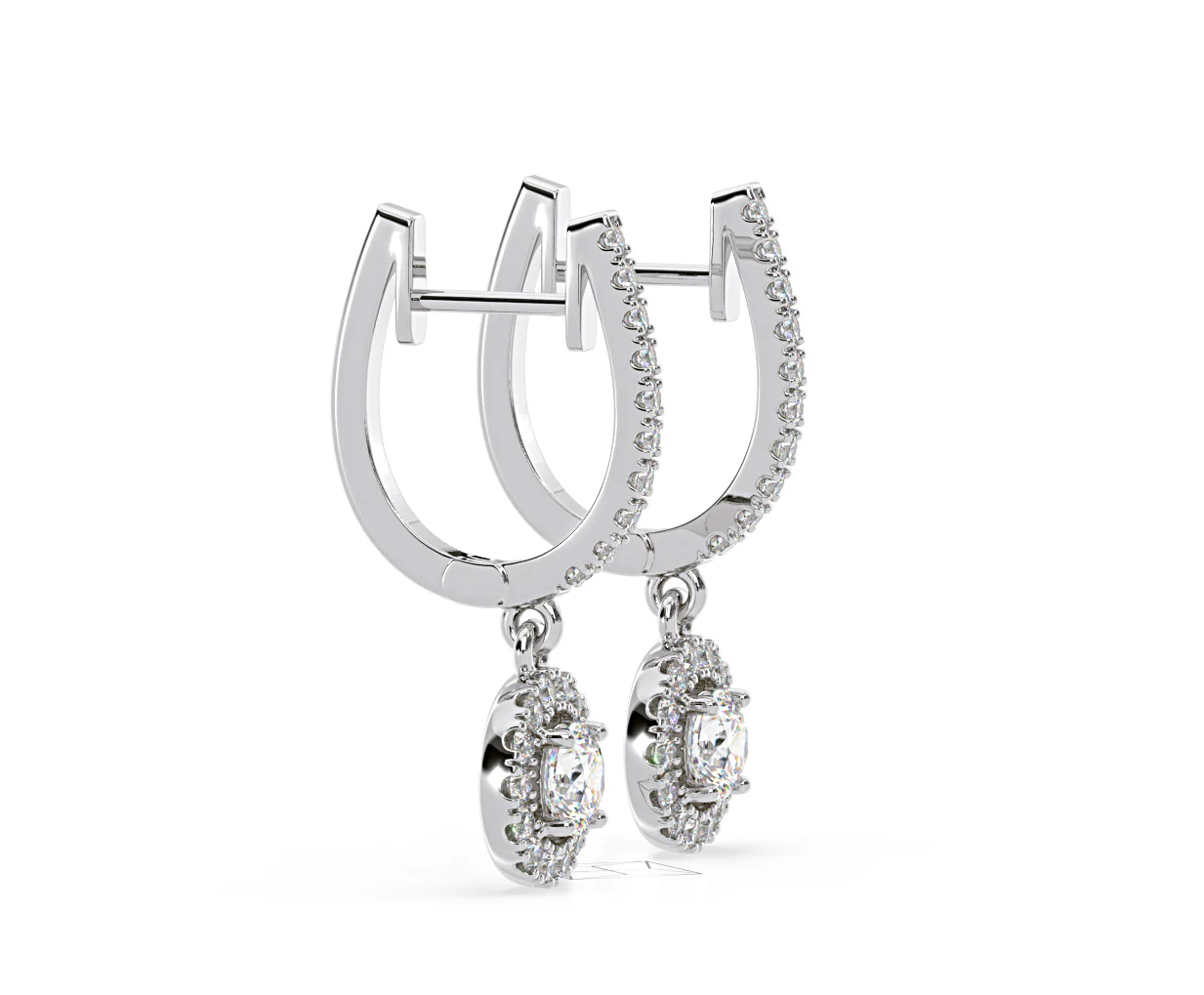 Ella Lab Diamond Halo Drop Earrings 1.48ct in 18K White Gold F/VS1 - Image 71
