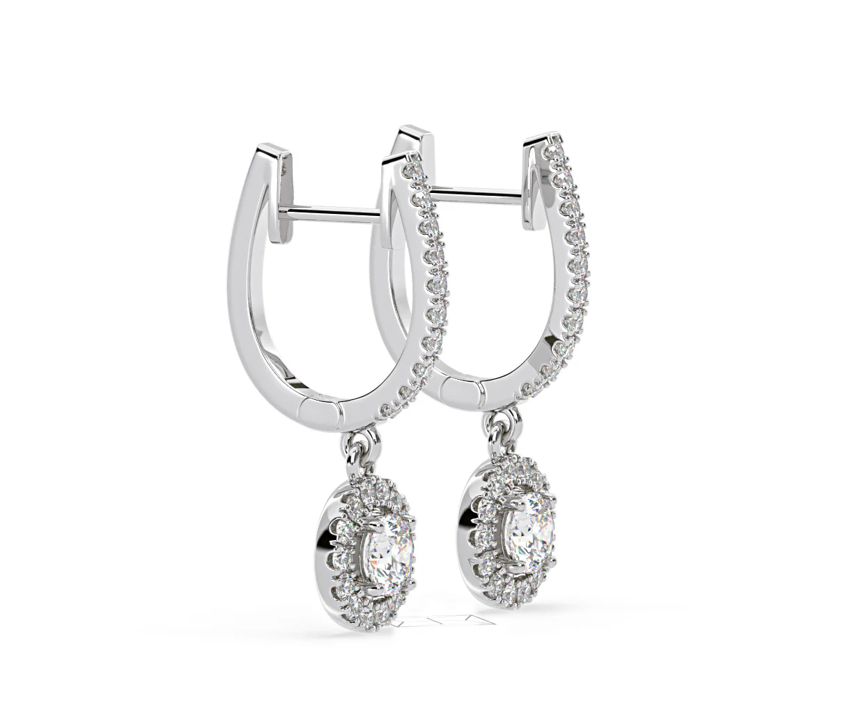 Ella Lab Diamond Halo Drop Earrings 1.48ct in 18K White Gold F/VS1 - Image 73
