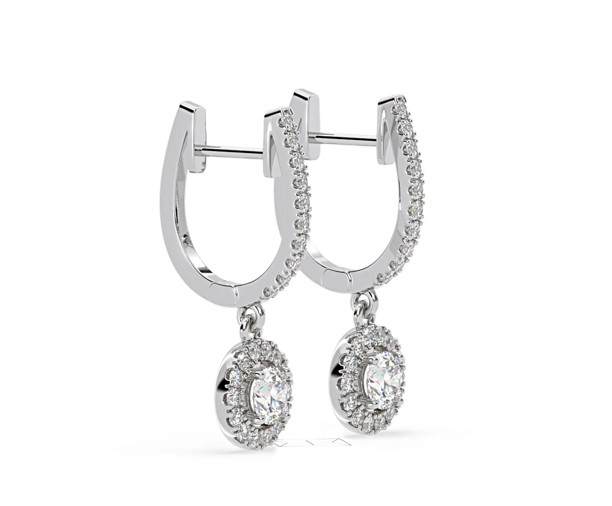 Ella Lab Diamond Halo Drop Earrings 1.48ct in 18K White Gold F/VS1 - Image 74