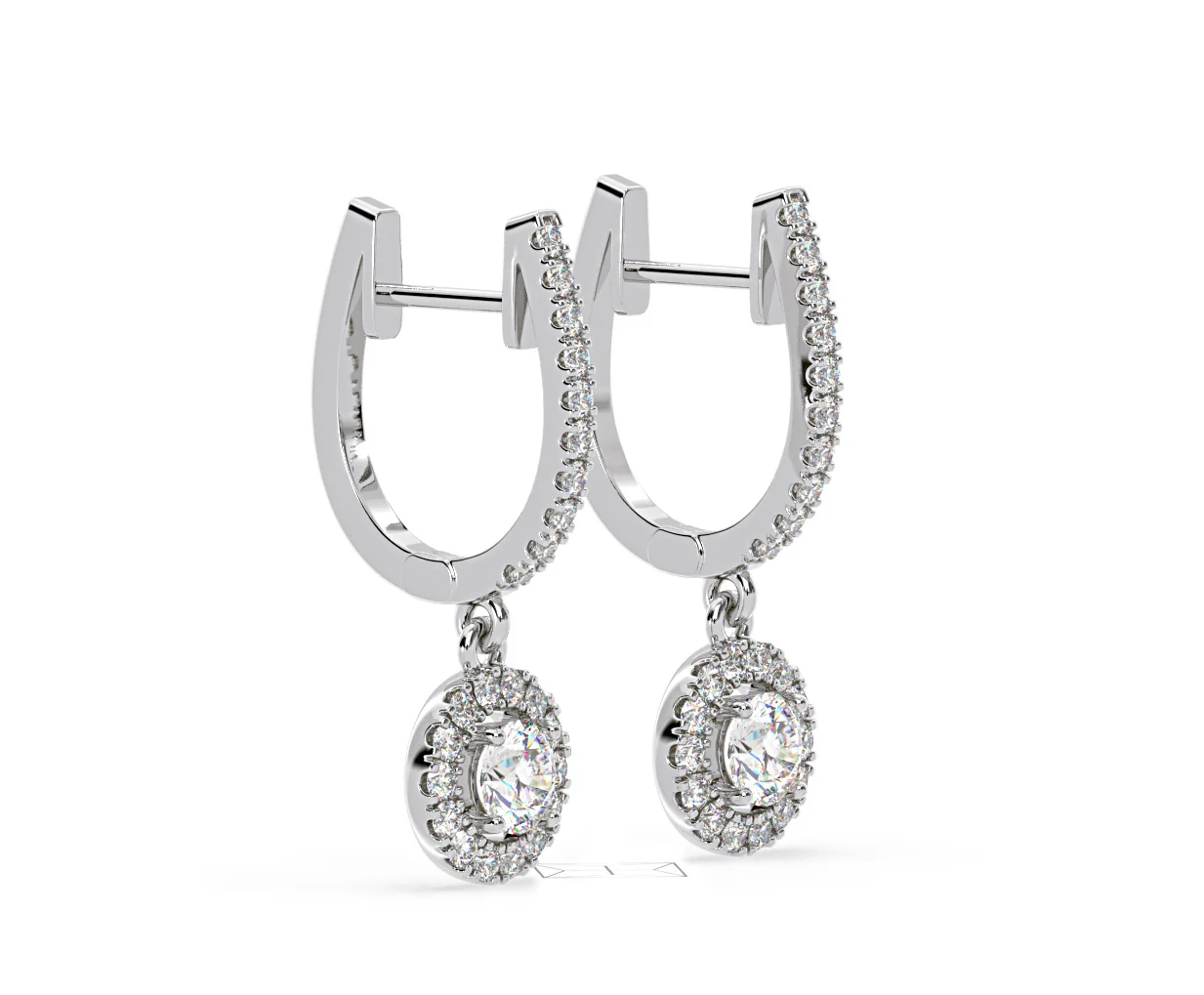 Ella Lab Diamond Halo Drop Earrings 1.48ct in 18K White Gold F/VS1 - Image 75