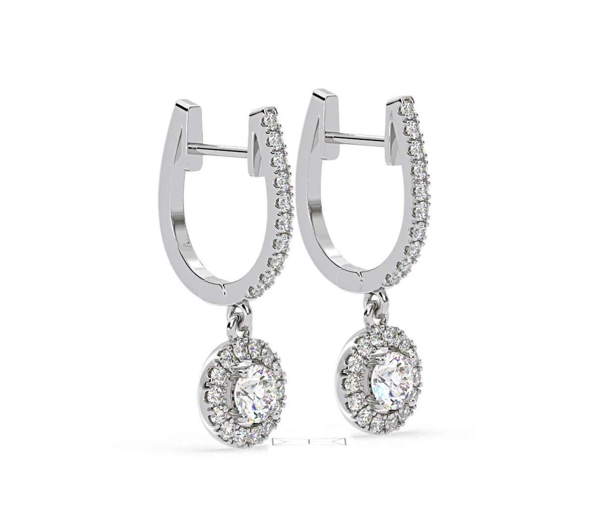 Ella Lab Diamond Halo Drop Earrings 1.48ct in 18K White Gold F/VS1 - Image 76