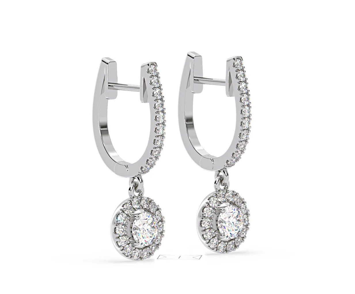 Ella Lab Diamond Halo Drop Earrings 1.48ct in 18K White Gold F/VS1 - Image 77