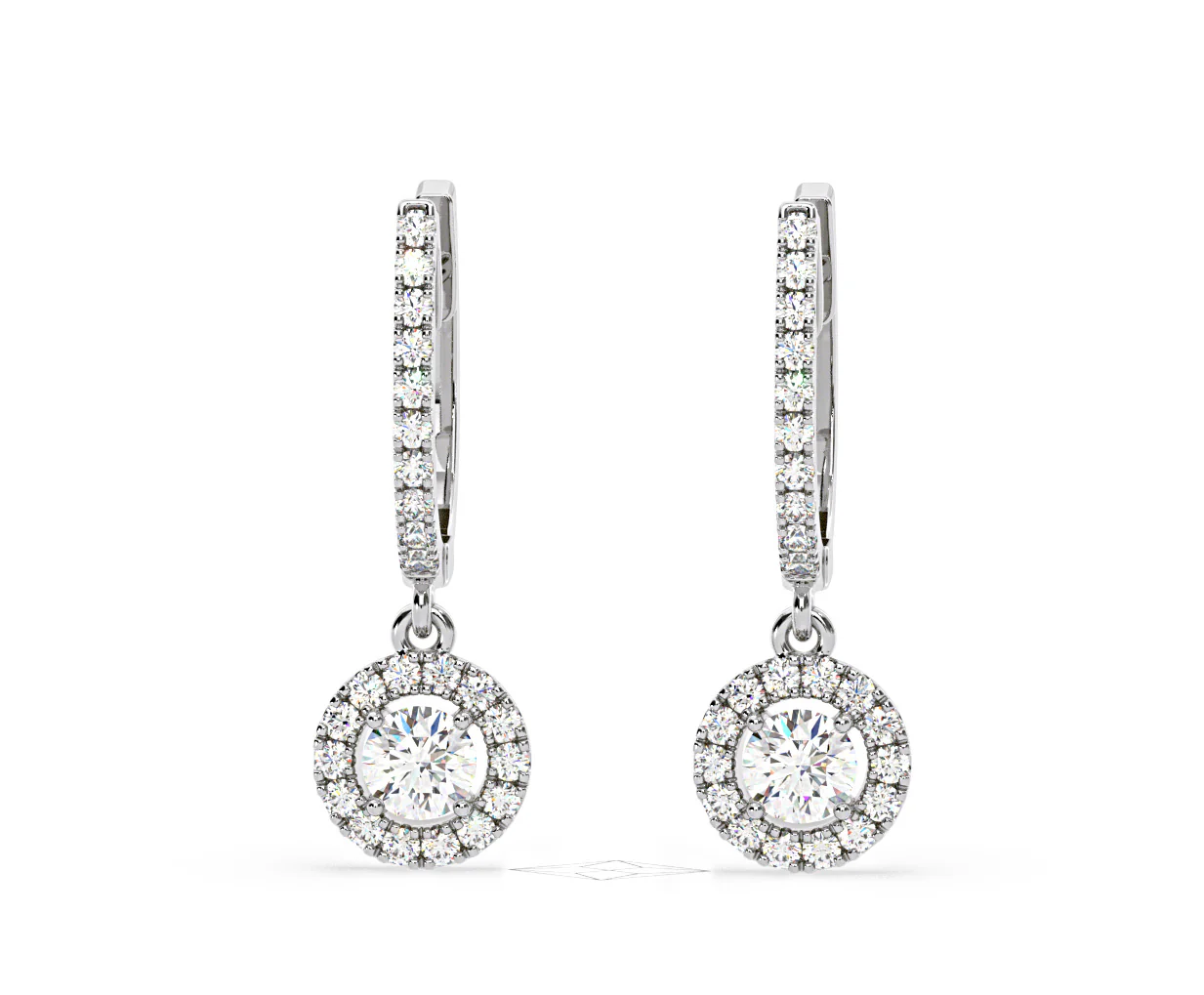 Ella Lab Diamond Halo Drop Earrings 1.48ct in 18K White Gold F/VS1 - Image 8