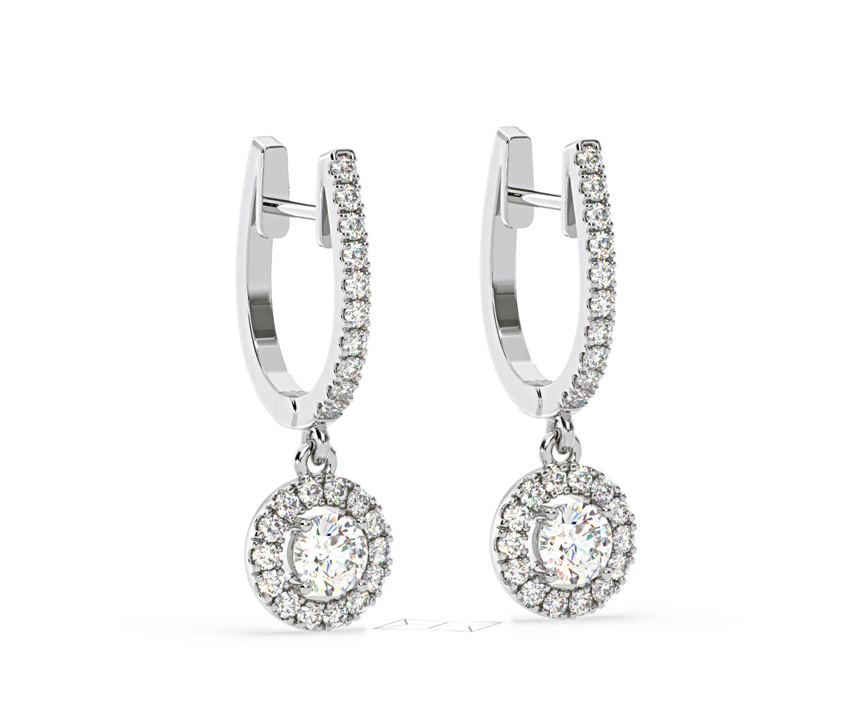 Ella Lab Diamond Halo Drop Earrings 1.48ct in 18K White Gold F/VS1 - Image 80