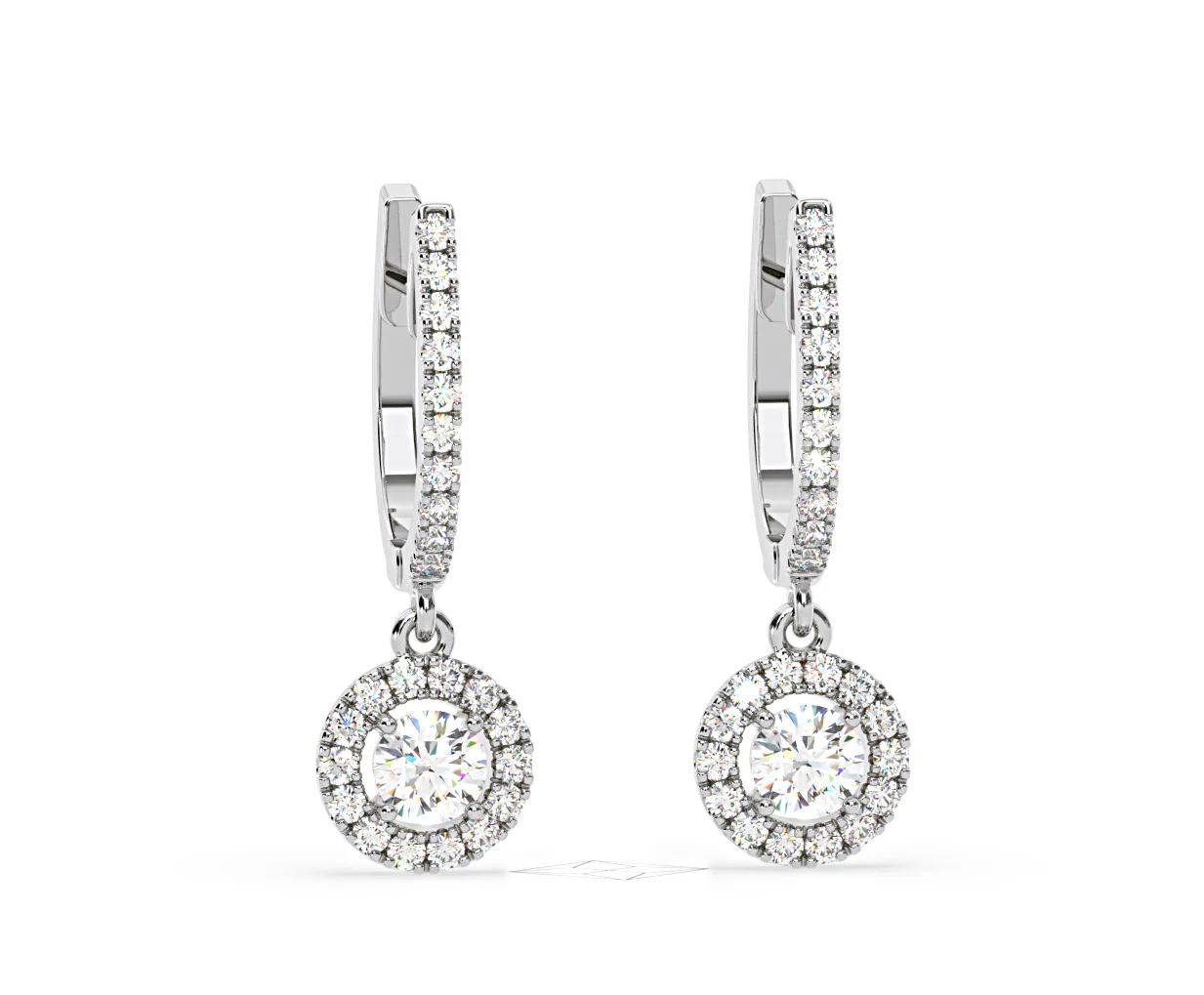 Ella Lab Diamond Halo Drop Earrings 1.48ct in 18K White Gold F/VS1 - Image 84