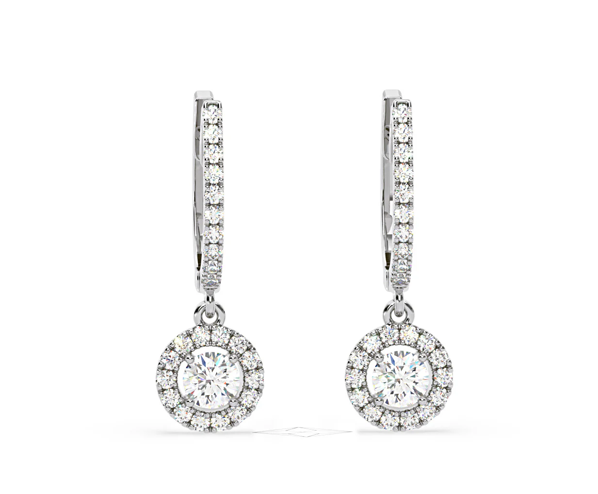 Ella Lab Diamond Halo Drop Earrings 1.48ct in 18K White Gold F/VS1 - Image 85