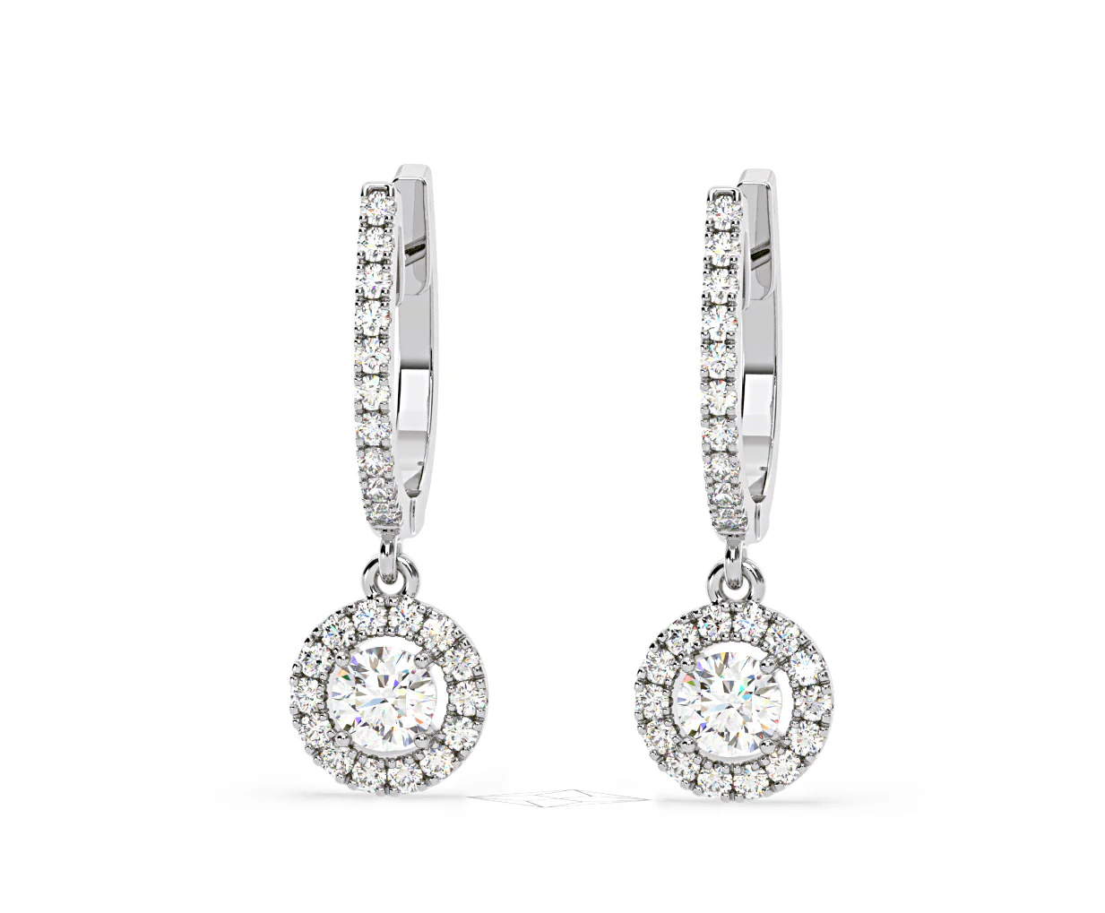 Ella Lab Diamond Halo Drop Earrings 1.48ct in 18K White Gold F/VS1 - Image 9