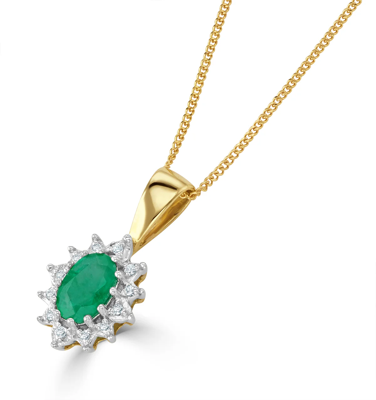 Emerald 0.43CT And Diamond 9K Yellow Gold Pendant Necklace - Image 2