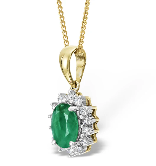 Emerald 0.80CT And Diamond 18K Yellow Gold Pendant Necklace - Image 3