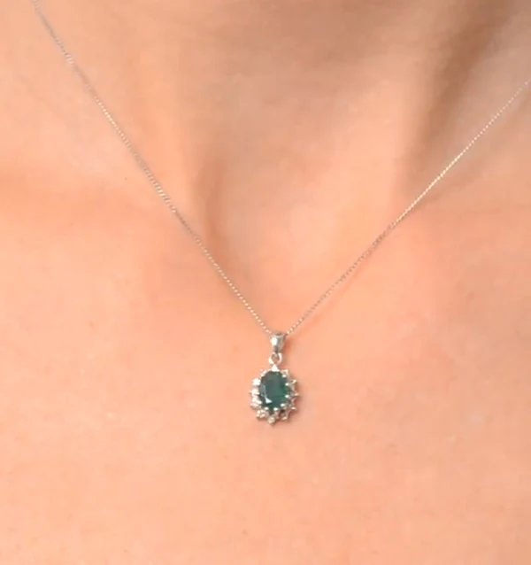 Emerald 0.80CT And Diamond 9K White Gold Pendant Necklace - Image 2