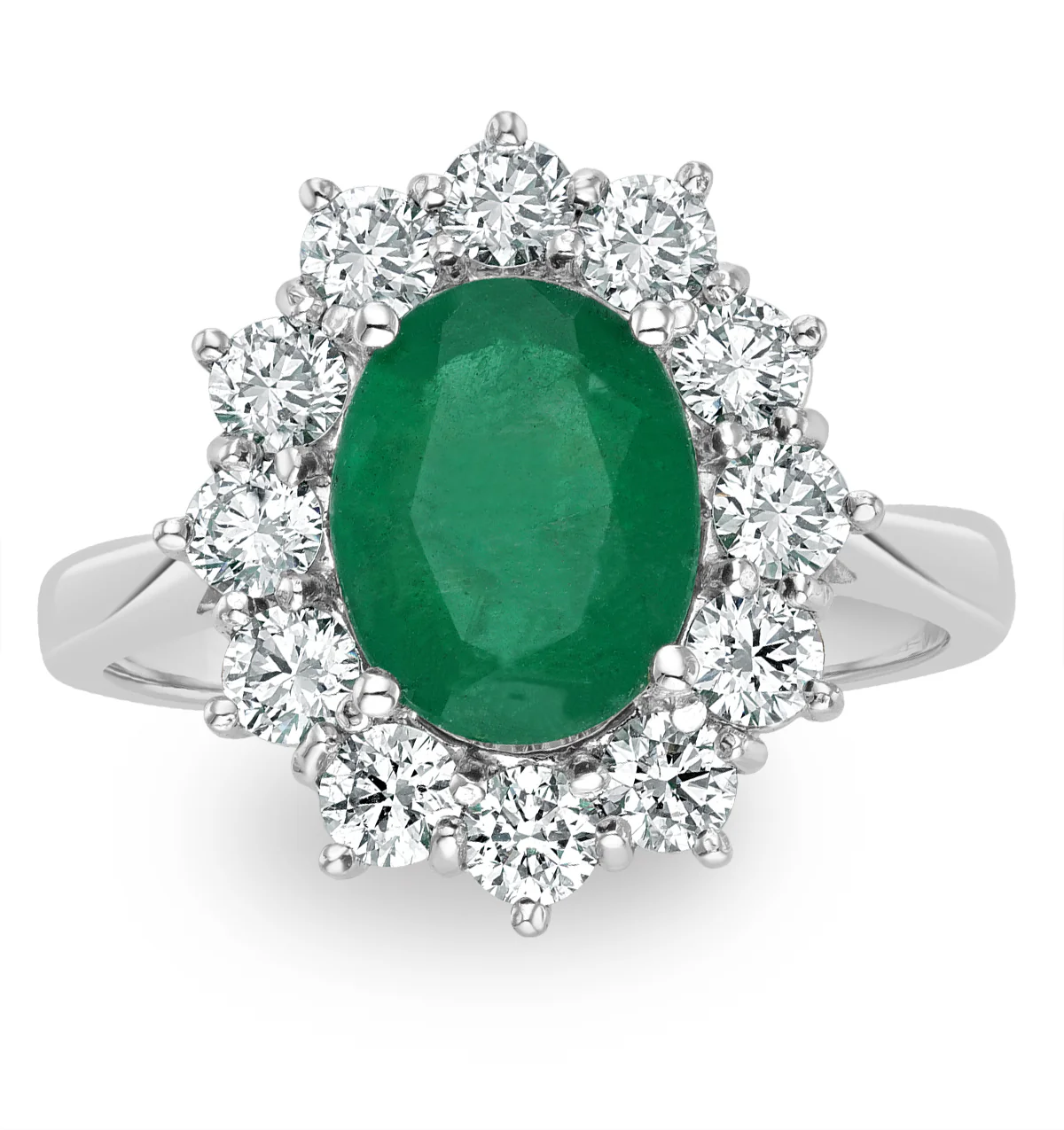 Emerald 1.95CT And Diamond 1.00ct Cluster Ring Set in Platinum - Image 2