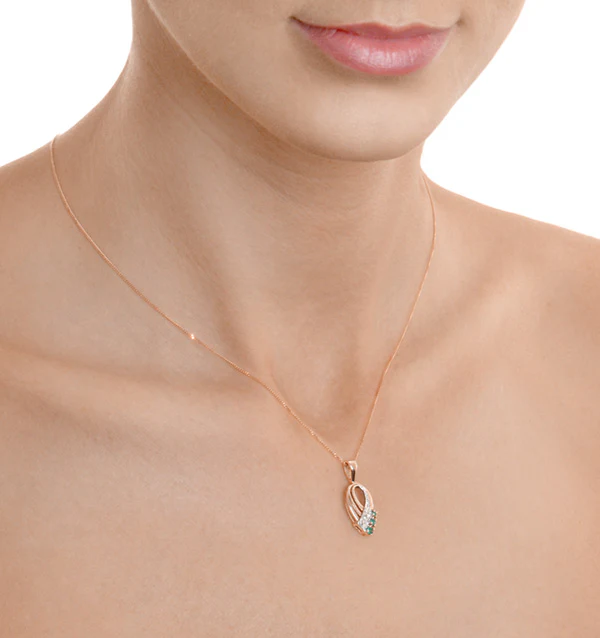 Emerald 2.25mm And Diamond 9K Yellow Gold Pendant Necklace - Image 2
