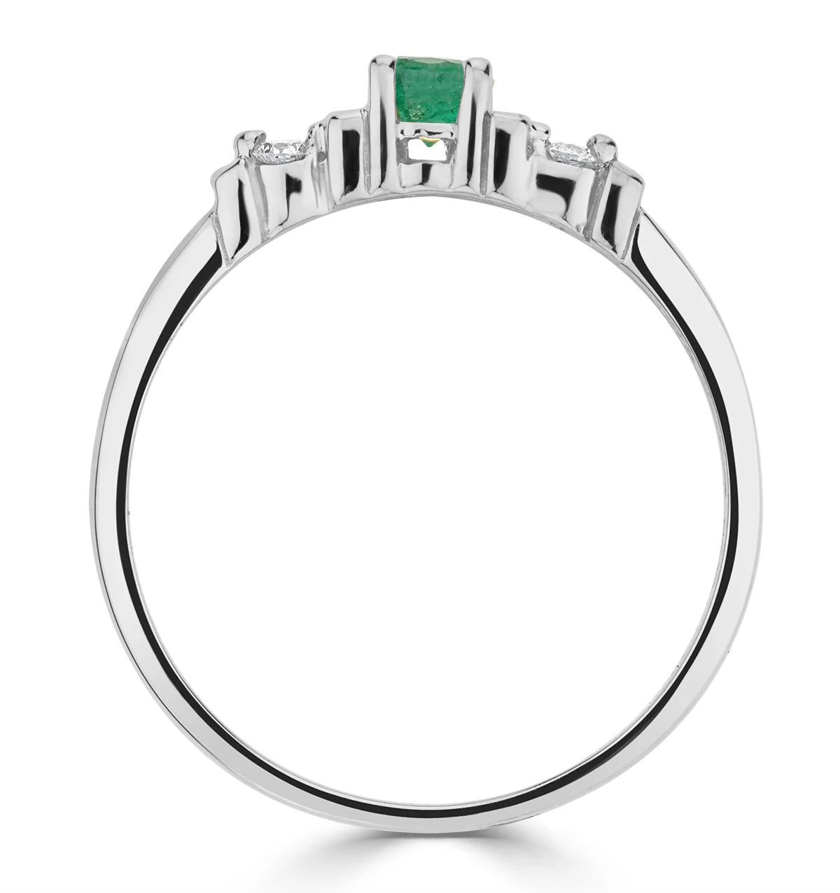 Emerald 3.75mm And Diamond 9K White Gold Ring - Image 2