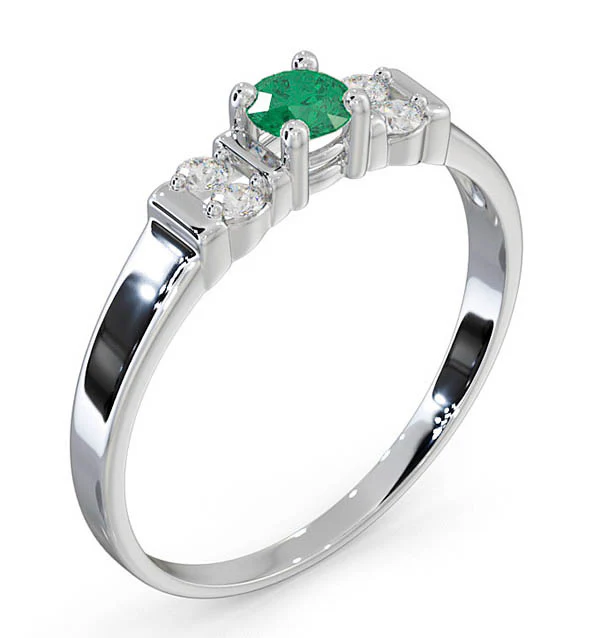 Emerald 3.75mm And Diamond 9K White Gold Ring - Image 3