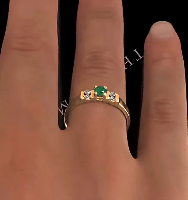 Emerald 3.75mm And Diamond 9K Gold Ring - Image 4