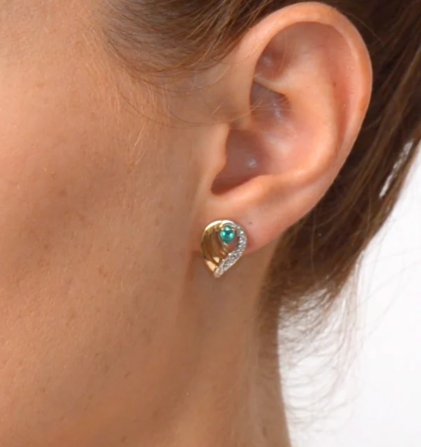 Emerald 4 x 3mm And Diamond 9K Yellow Gold Earrings - Image 3