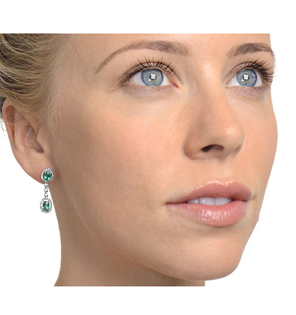 Emerald 4 x 6mm And Diamond 9K White Gold Earrings H4482