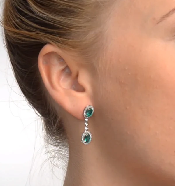 Emerald 4 x 6mm And Diamond 9K White Gold Earrings H4482 - Image 2