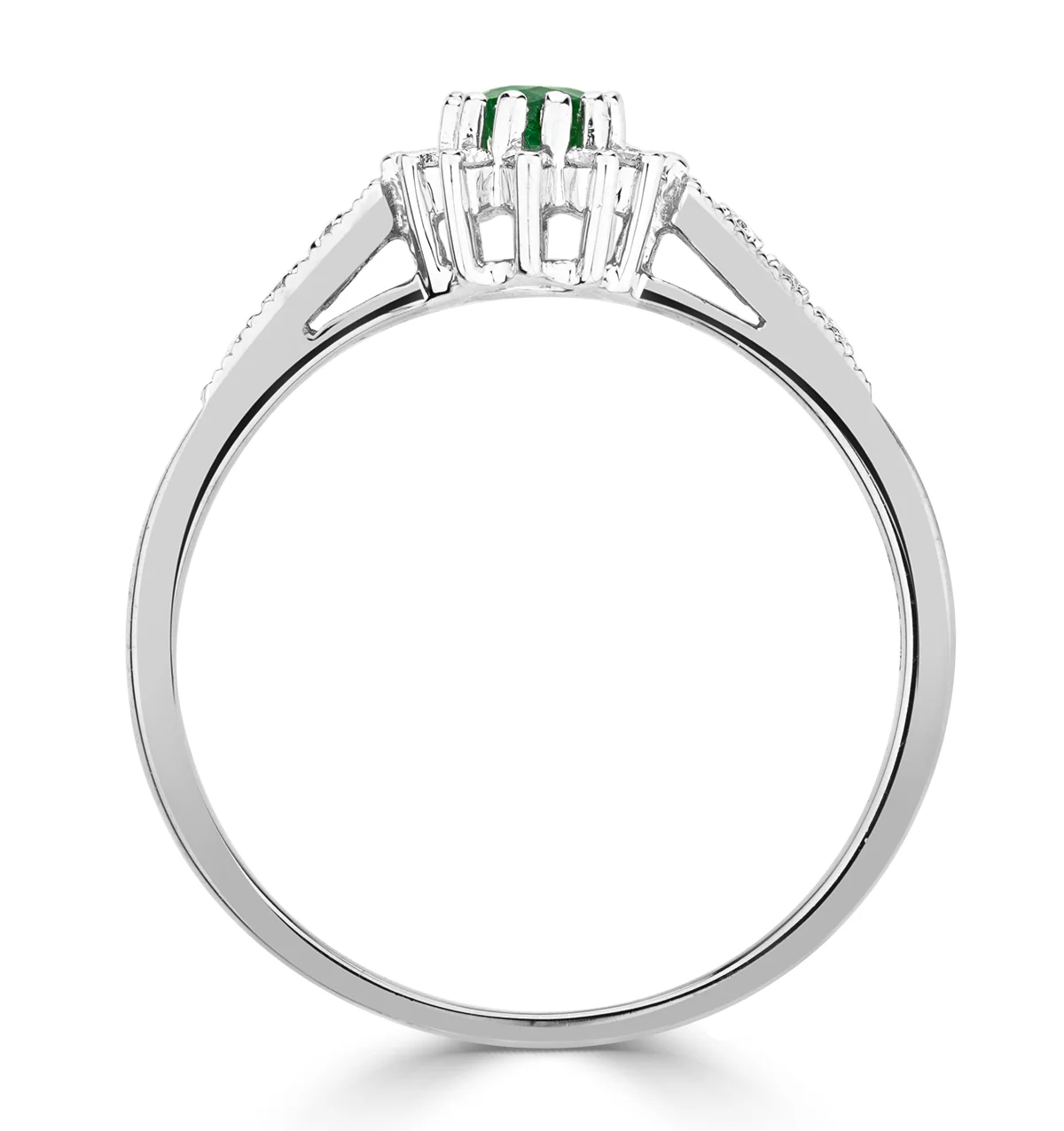 Emerald 5 x 3mm And Diamond 18K White Gold Ring - Image 3