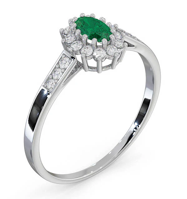 Emerald 5 x 3mm And Diamond 18K White Gold Ring - Image 4